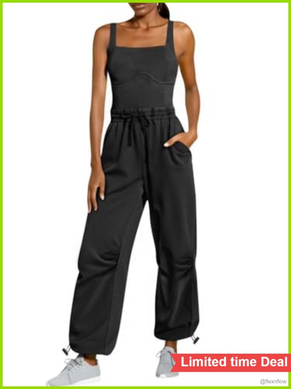 Sleeveless Jumpsuit with Pockets Casual Jogger Long Romper Workout
